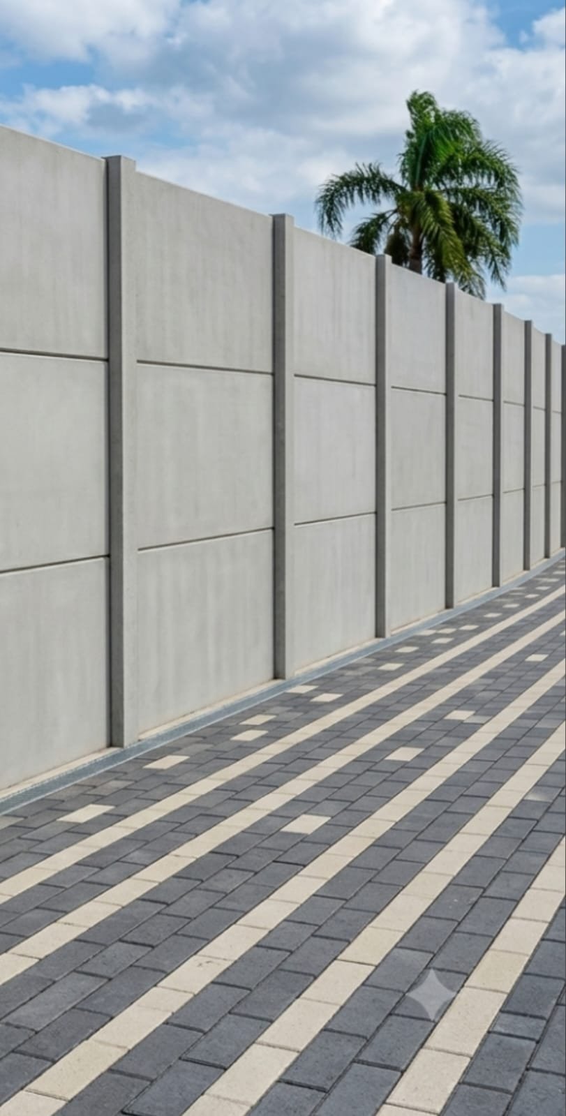 Muro de concreto pré-moldado com calçada de pavers intertravados bicolor